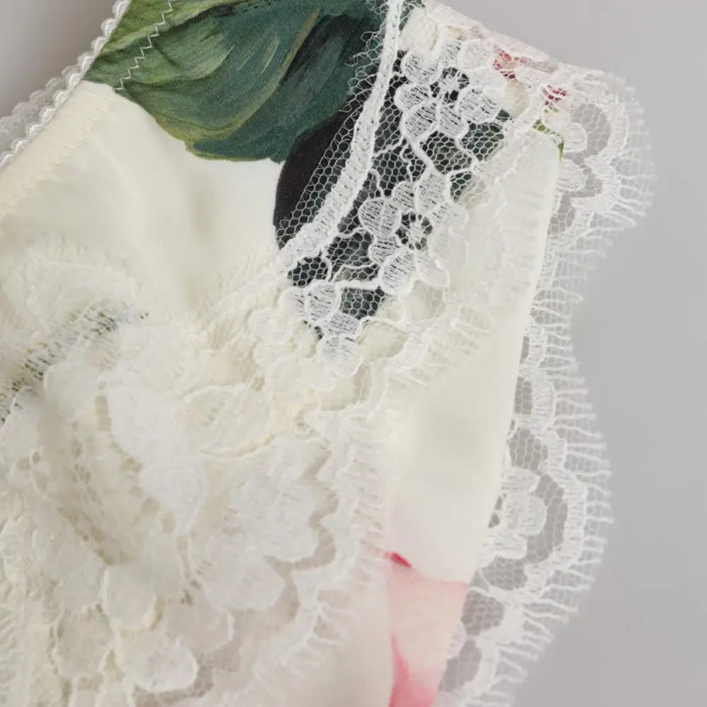 Dolce & Gabbana White Silk Satin Floral Lace Trim Slip Underwear