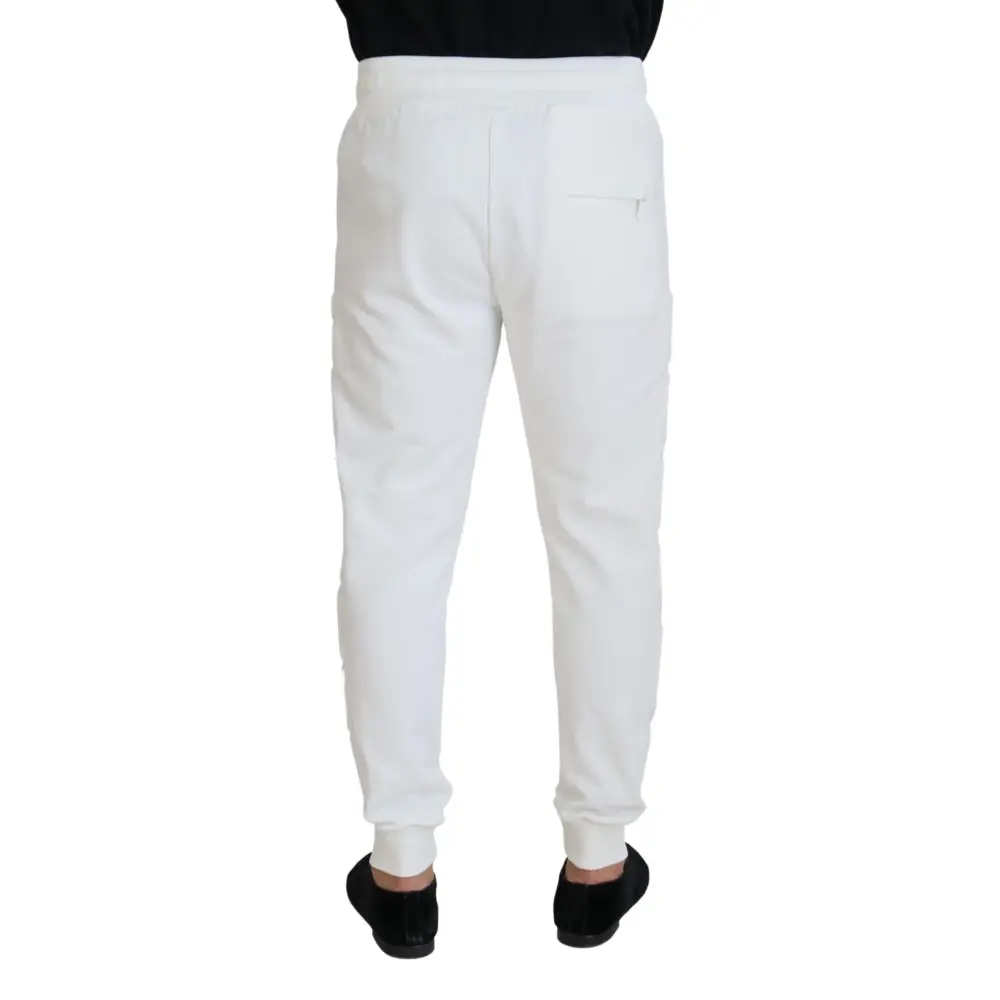 Dolce & Gabbana white sport logo cotton joggers med elastiske manchetter