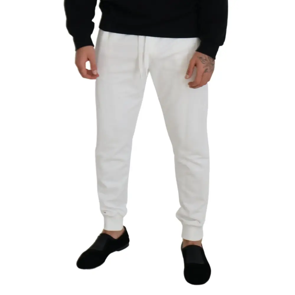 Dolce & Gabbana white sport logo cotton sweatpants with drawstring waist and ribbed cuffs