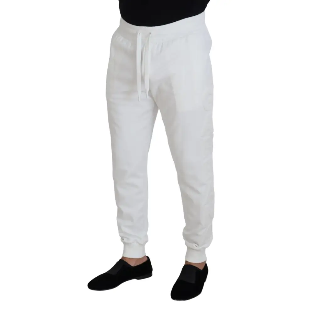 Dolce & Gabbana white sport logo cotton sweatpants with drawstring and cuffs