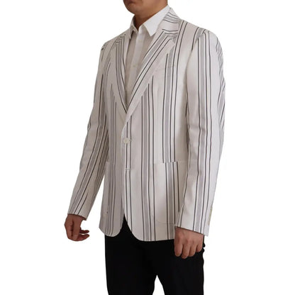 Dolce & Gabbana White Stripes Cotton Single Breasted Blazer