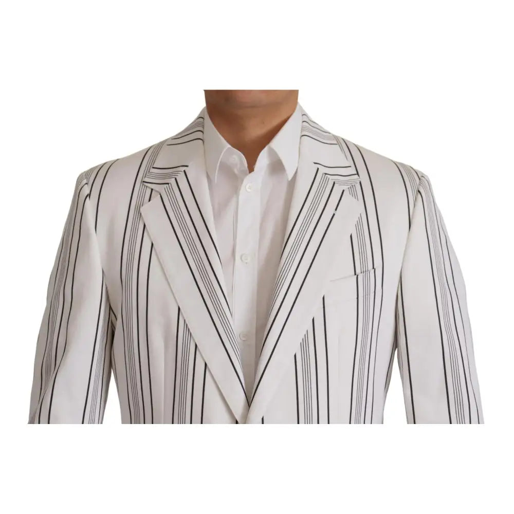 Dolce & Gabbana White Stripes Cotton Single Breasted Blazer
