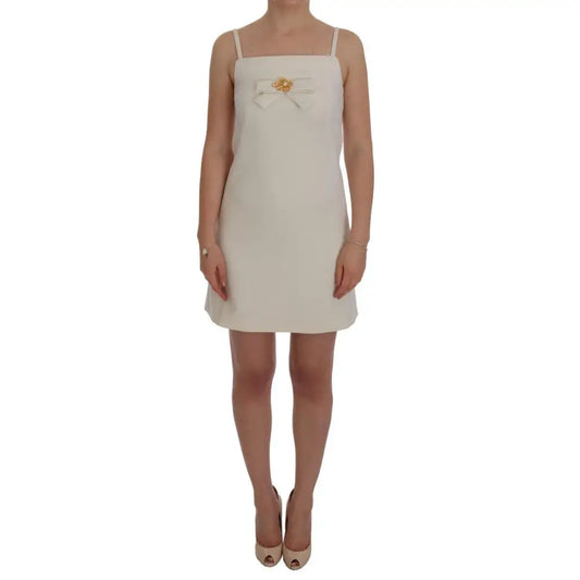 Dolce & Gabbana White Wool Stretch Brooch Shift Dress