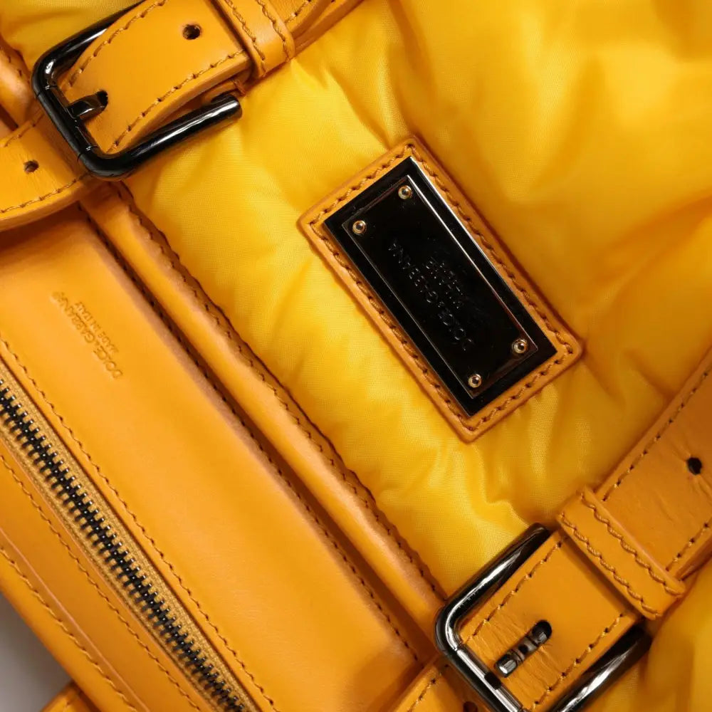 Dolce & Gabbana Yellow Orange Nylon Logo Plaque Hand Shoulder Duffle Bag