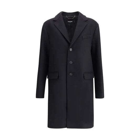 Sort Dsquared² uldmidi coat i sort med struktureret krave