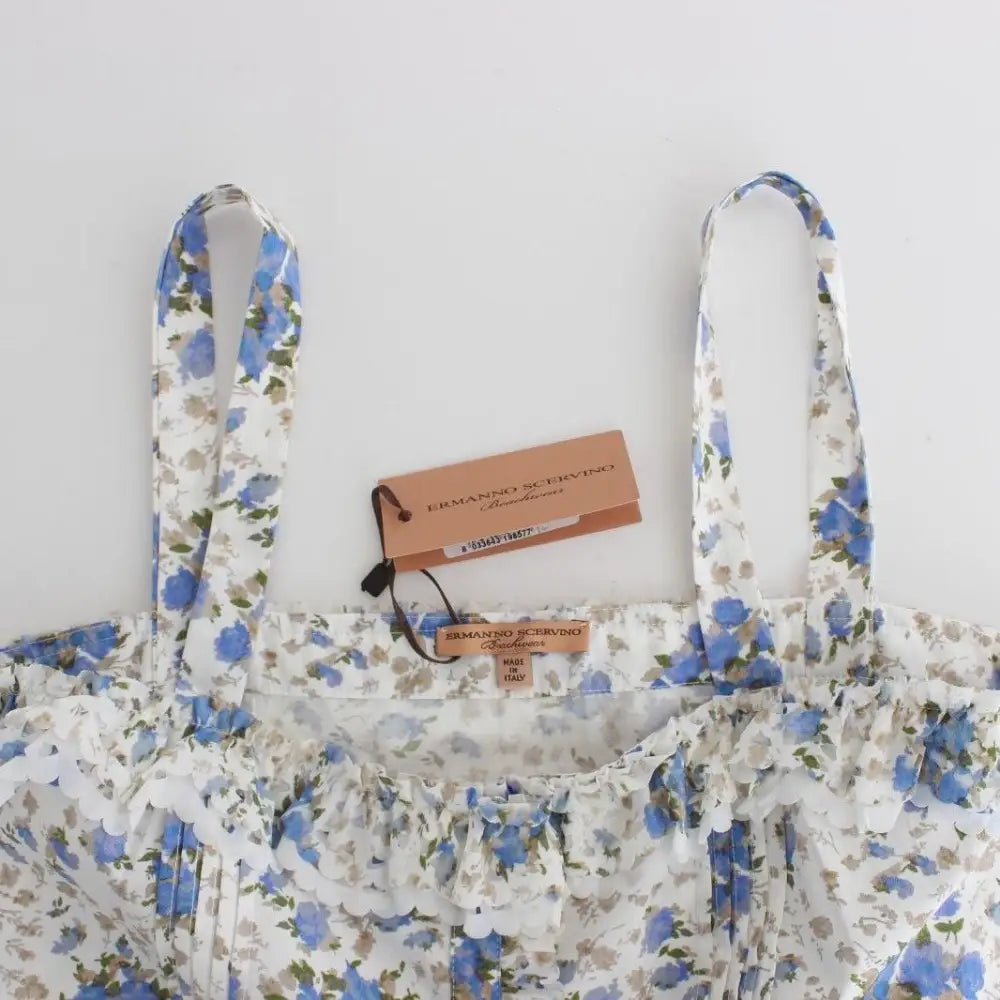 Ermanno Scervino Beachwear Blue Floral Beach Mini Dress Short