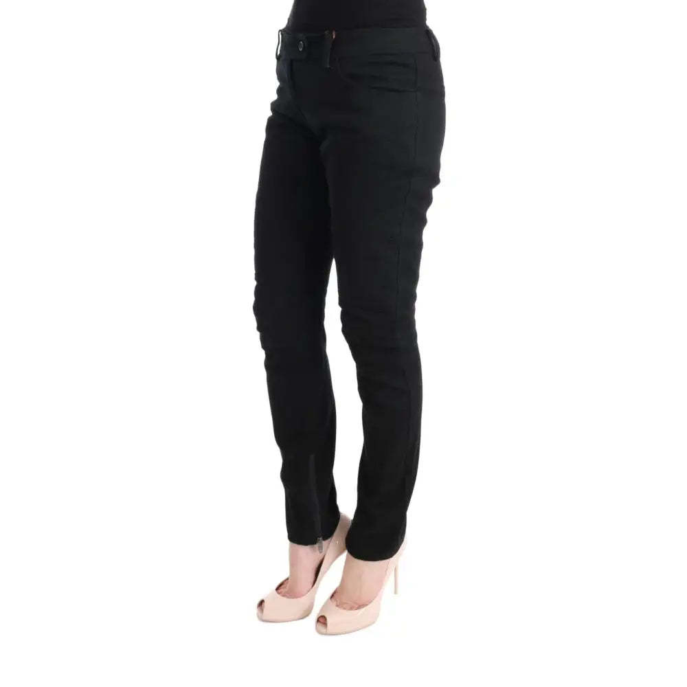 Ermanno Scervino Black Cotton Slim Fit Casual Pants