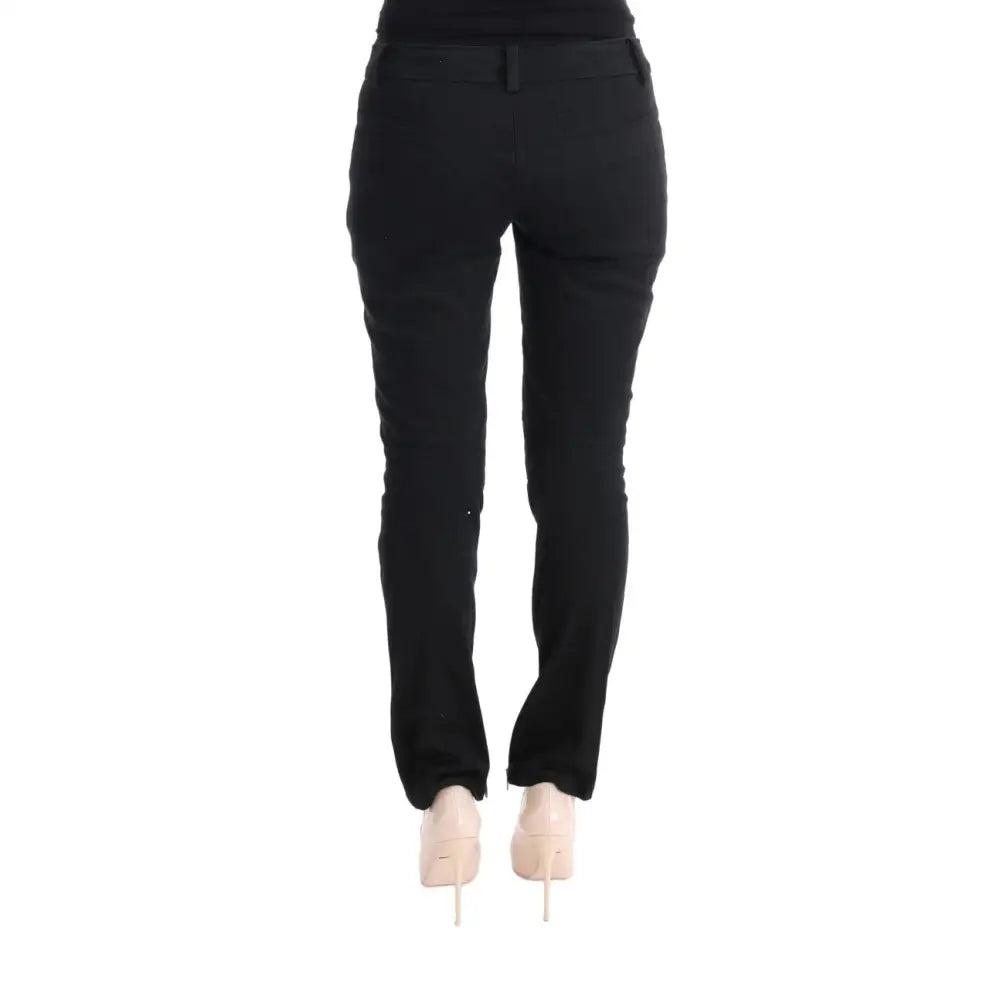 Ermanno Scervino Black Cotton Slim Fit Casual Pants