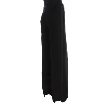 Ermanno Scervino Black Striped Cotton Blend Wide Legs Pants