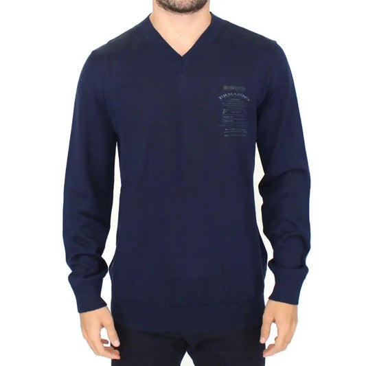 Ermanno Scervino Blue Wool Blend V-neck Pullover Sweater