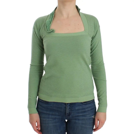 Ermanno Scervino Green Wool Blend Striped Long Sleeve Sweater