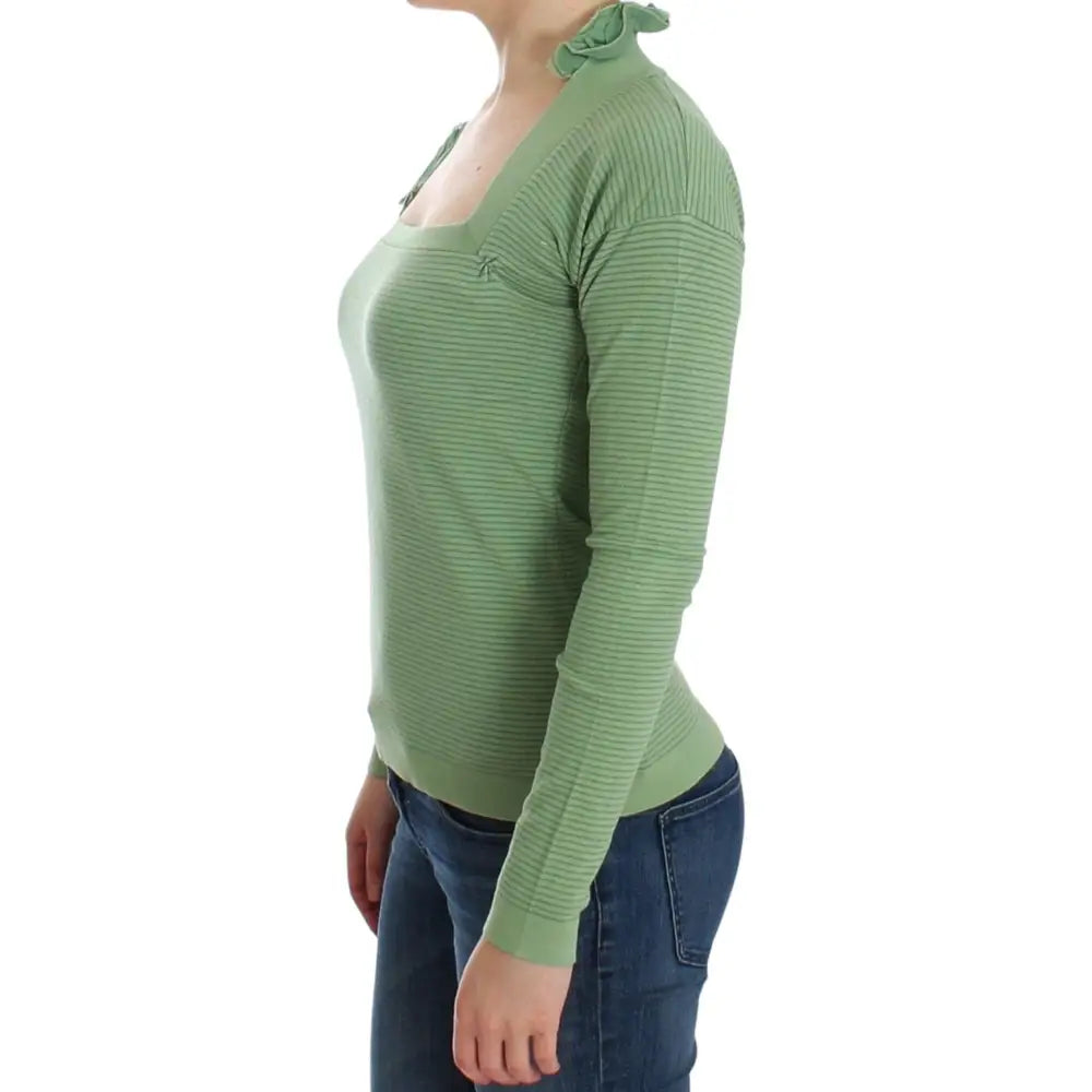 Ermanno Scervino Green Wool Blend Striped Long Sleeve Sweater