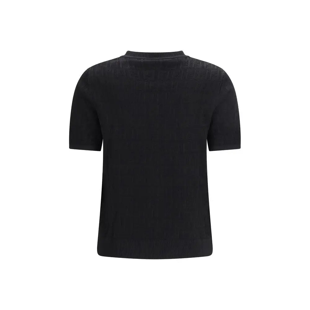Fendi black viscose t-shirt with ribbed crew neck and hem