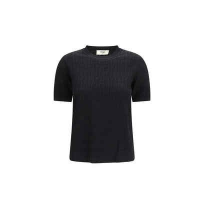 Fendi black viscose t-shirt with subtle textured pattern and short sleeves