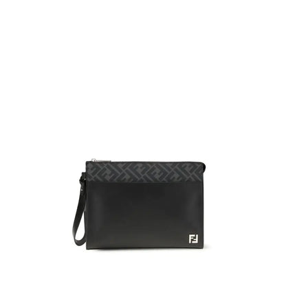 Sort Fendi læder FF canvas pouch med sort skinn og monogram