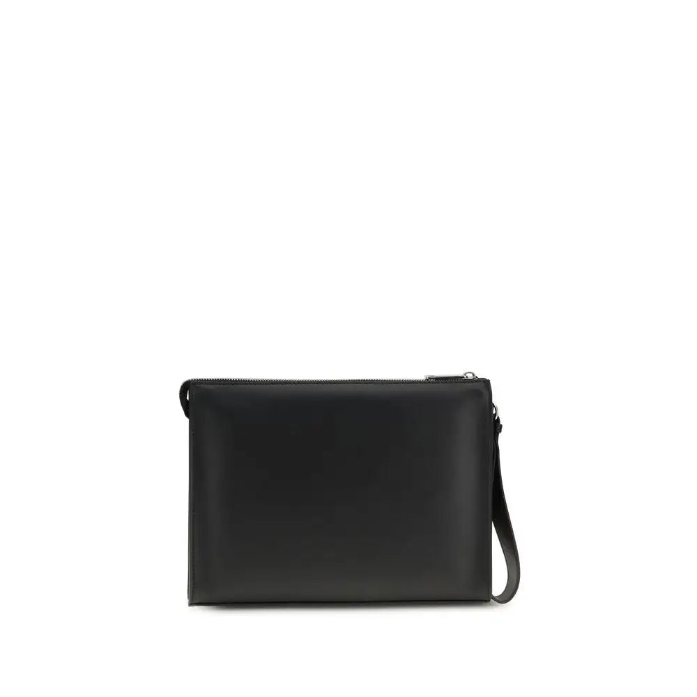 Fendi leather FF canvas pouch i sort, minimalist sort læder med sølv lynlås