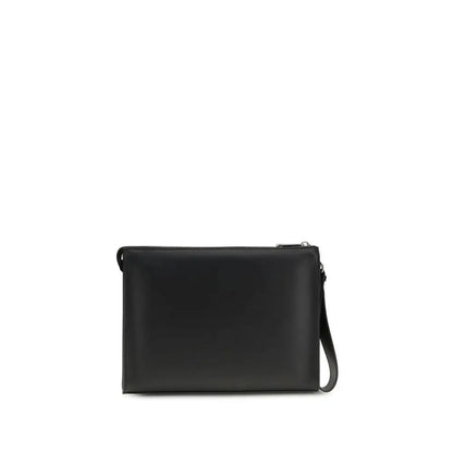 Fendi leather FF canvas pouch i sort, minimalist sort læder med sølv lynlås