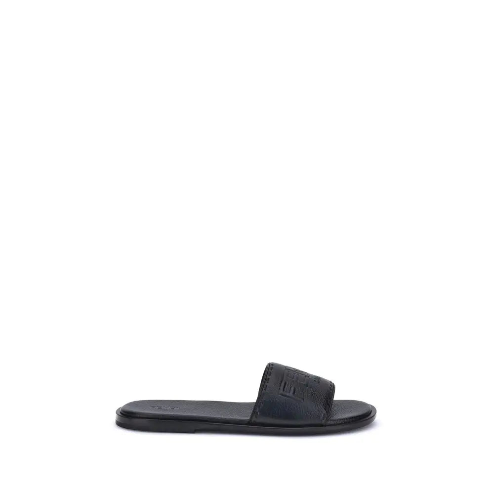 Sort Fendi sandals with logo: sorte black slide sandal med præget logo på stroppen