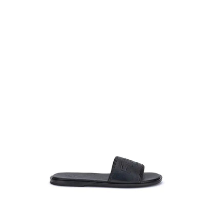 Sort Fendi sandals with logo: sorte black slide sandal med præget logo på stroppen