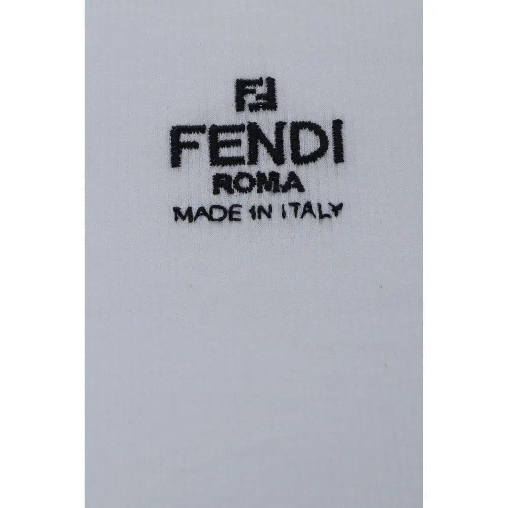 Fendi white cotton t-shirt med hvidt læderetikette