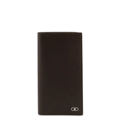 Mørk brun læderpung Ferragamo 660991 med logo, outlet mærkevarer