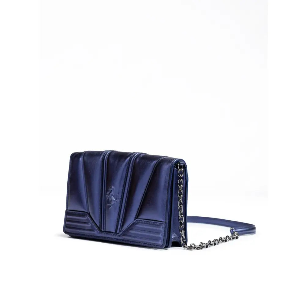 Ferrari Metal blue GT patent leather bag with chain