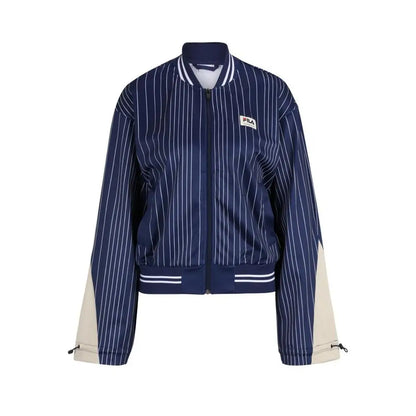 Fila bicolor polyester sweatshirt med navyblå-hvide striber og beige ærmer