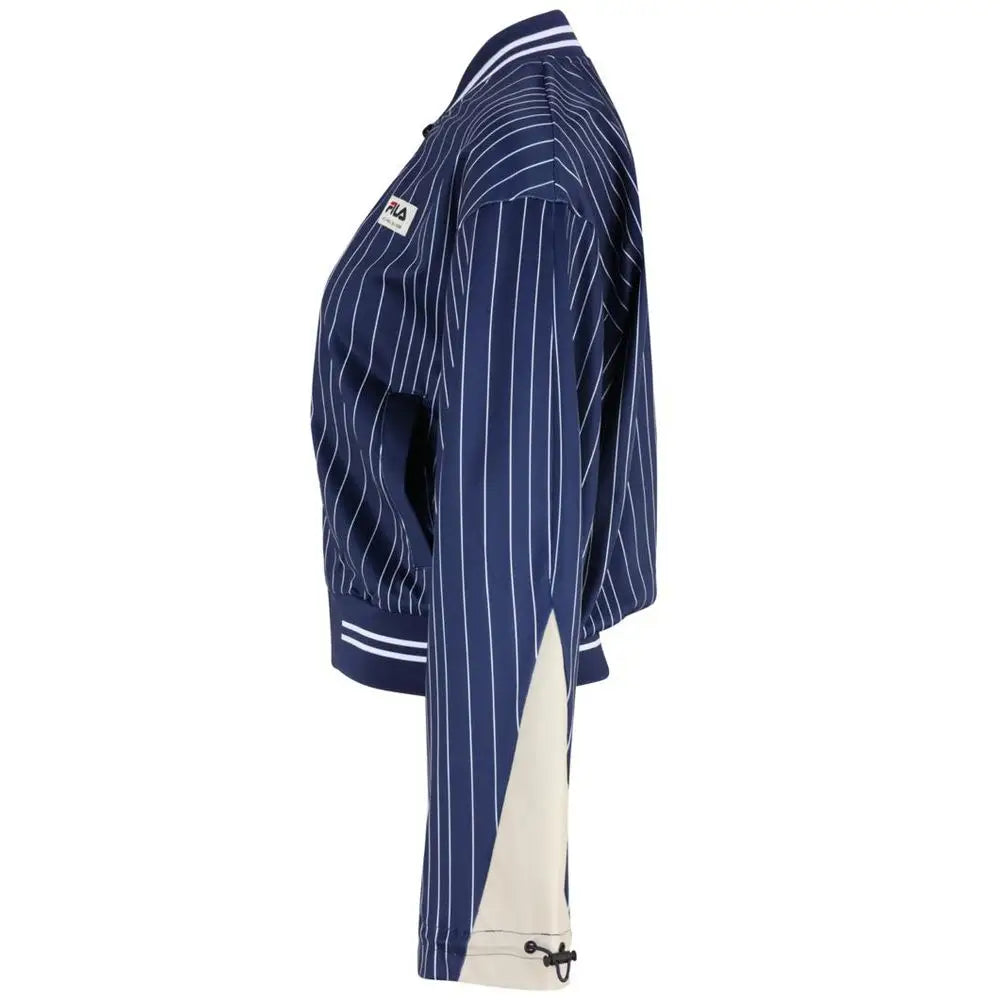 Fila bicolor polyester sweatshirt med navy blå og hvide striber og creme sidepaneler