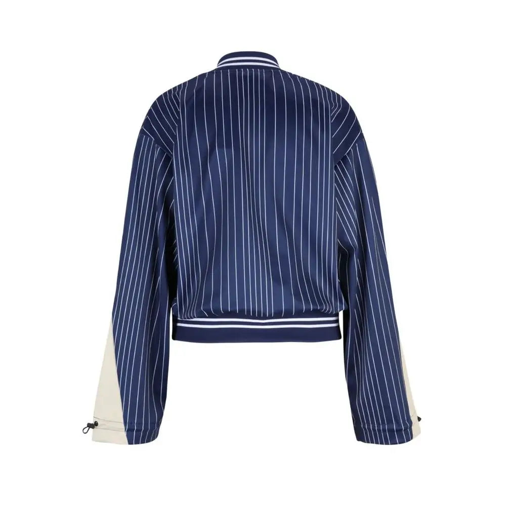 Fila bicolor polyester sweatshirt med marineblå stribet bomberjakke, cremede ærmepaneler og hvid trim