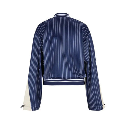 Fila bicolor polyester sweatshirt med marineblå stribet bomberjakke, cremede ærmepaneler og hvid trim