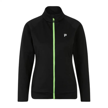 Fila sort polyester sweatshirt med neon grøn lynlås og hvid logo