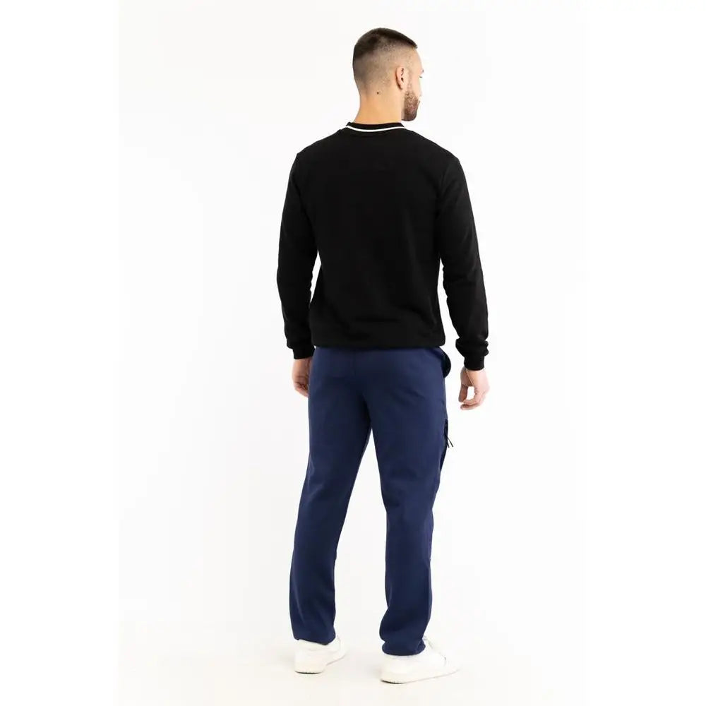 Sort sort langærmet sweater med hvid rib-krave til Fila Blue Cotton Joggers. Outlet mærkevarer, spar 30-70% på 100% originale brands