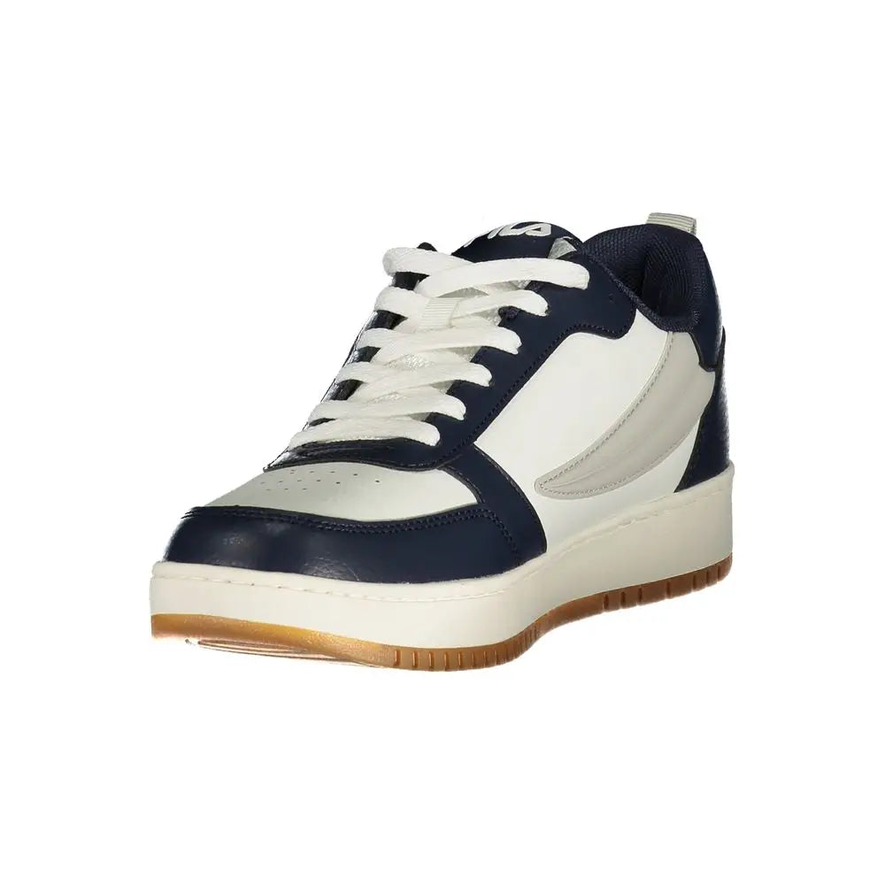 Fila blå polyester atletiske sneakers med navy og hvid overdel og gummisål