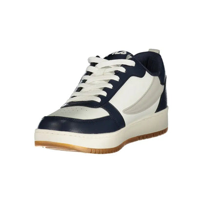 Fila blå polyester atletiske sneakers med navy og hvid overdel og gummisål