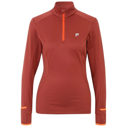 Fila burgunder polyester sweatshirt med rustfarve, orange lynlås og trim. Spar 30-70% på 100% originale brands