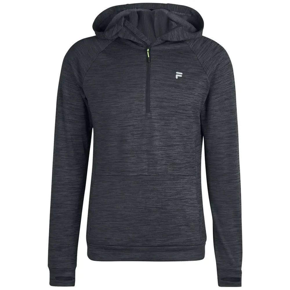 Mørk grå hejret Fila-hoodie med halv lynlås og logo. Spar 30-70% på 100% originale brands