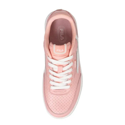 Fila pink leather low top sneakers with white laces and perforated upper