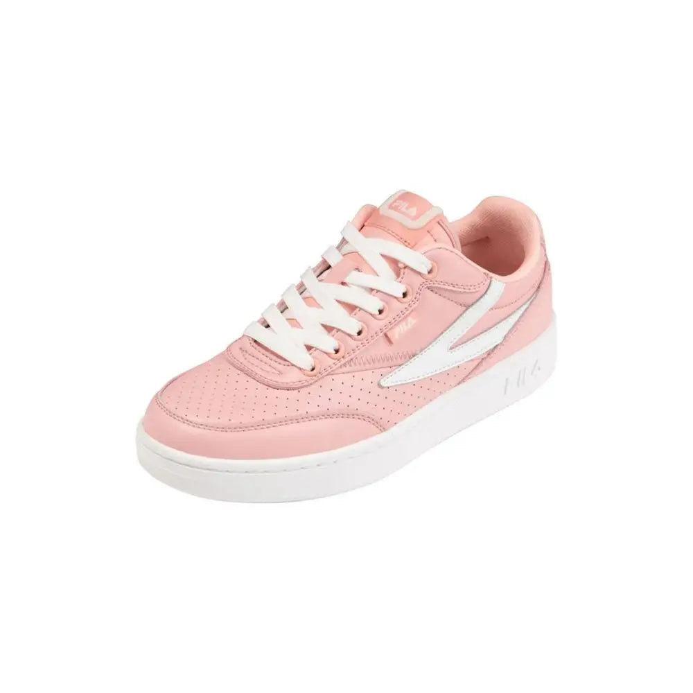 Fila pink leather low top sneaker with white laces and swoosh