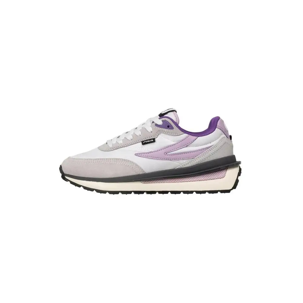 Sleek Fila white textile low top sneaker in lavender suede with purple accents