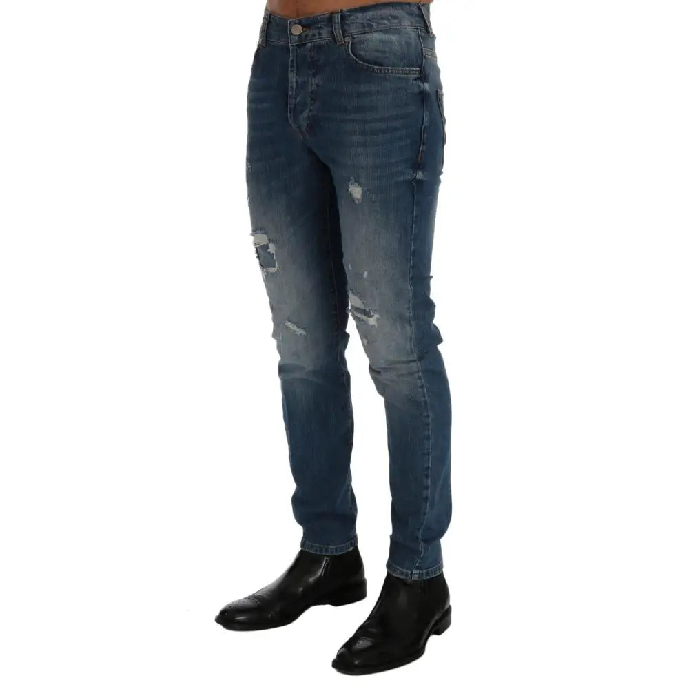 Frankie Morello Blue Wash Torn Dunfermile Slim Fit Jeans