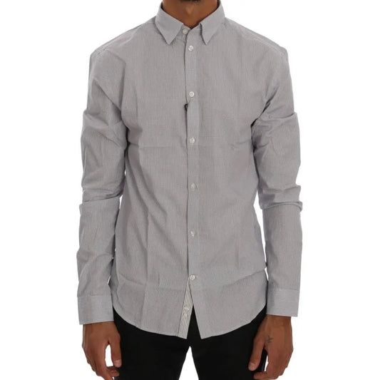 Frankie Morello White Blue Check Casual Cotton Regular Fit Shirt