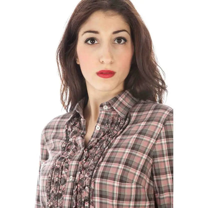 Fred Perry pink cotton langærmet skjorte med blomstret broderi