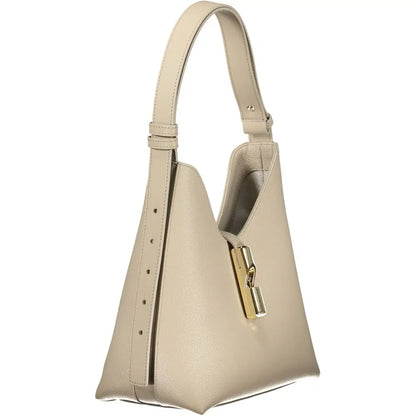 Furla beige læder hobo taske med guld clasp og justerbar strop
