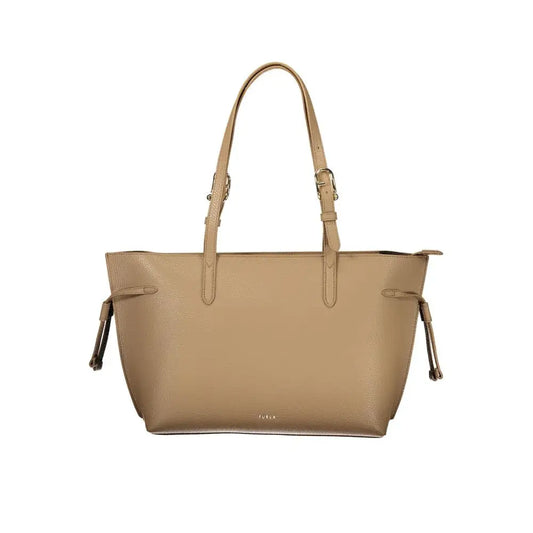 Furla Marrone beige lædertaske med justerbare stropper og drawstring