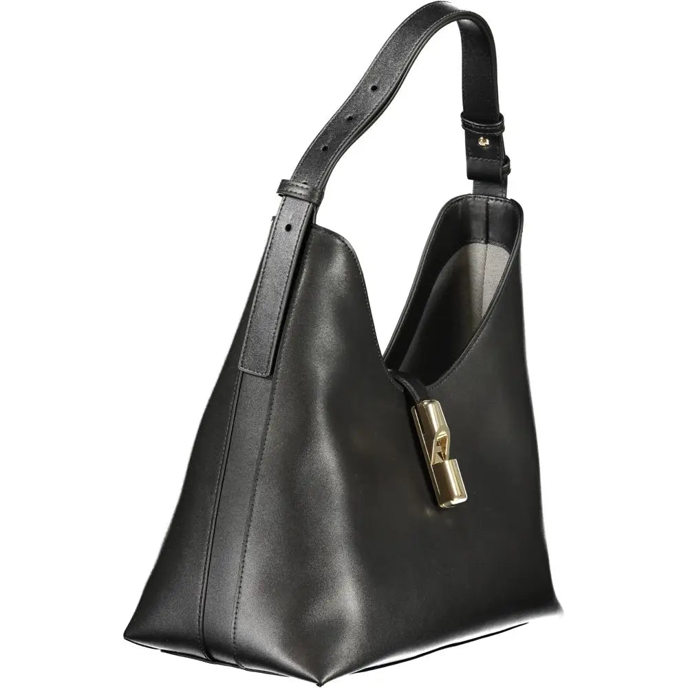 Furla Nero sort læder hobo taske med guld-tone lås, 100% original