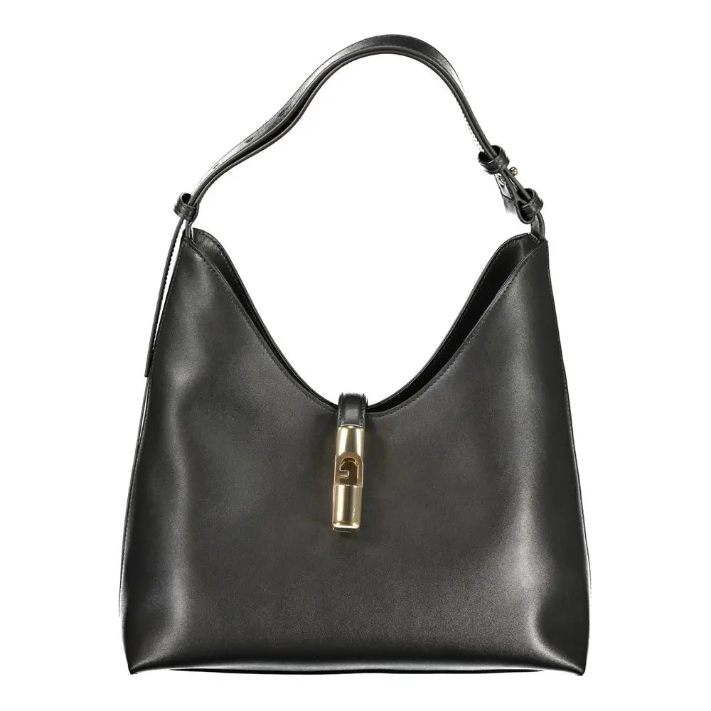 Furla Nero sort læder hobo taske med guld-tone lås, 100% originale brands