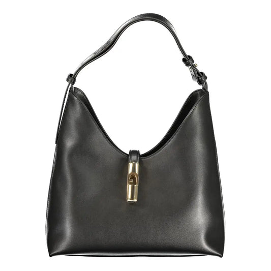 Furla Nero sort læder hobo taske med guld-tone lås, 100% originale brands