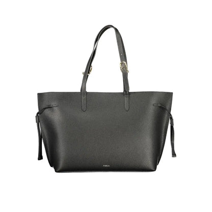 Furla Nero Pelle Women Handbag: Black Textured Leather Tote with Silver Hardware