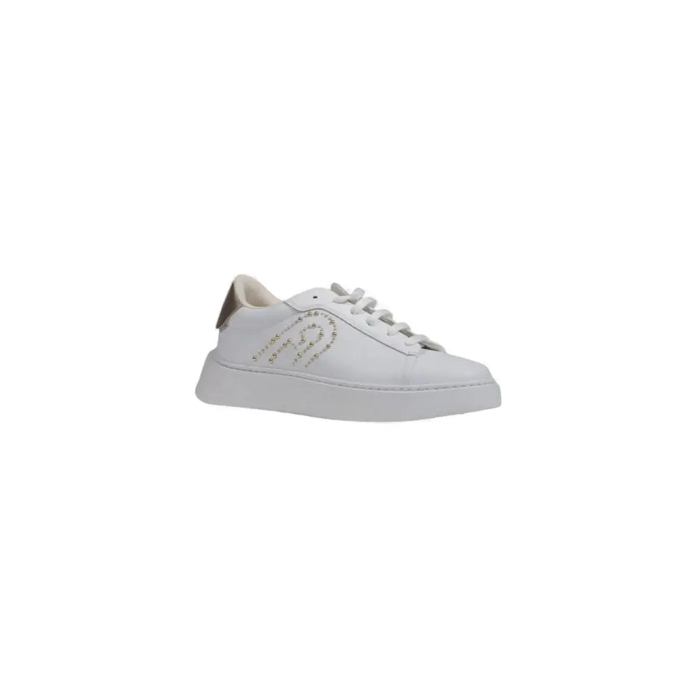 Furla white polyethylene low top sneaker with metallic logo and gold heel