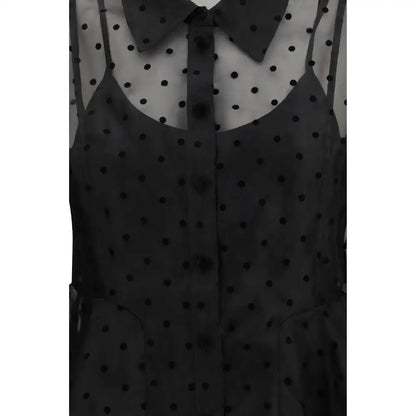 Ganni black recycled polyester pattern shirt with polka-dot dress design